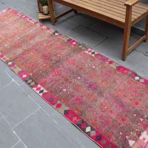 Anatolian Rug, , 2.7x10 ft Runner Rugs, Rugs For Stair, Vintage Rug, Pink Bedroom Rugs, Herki Rug, Turkish Rug, Wool Runner Rug