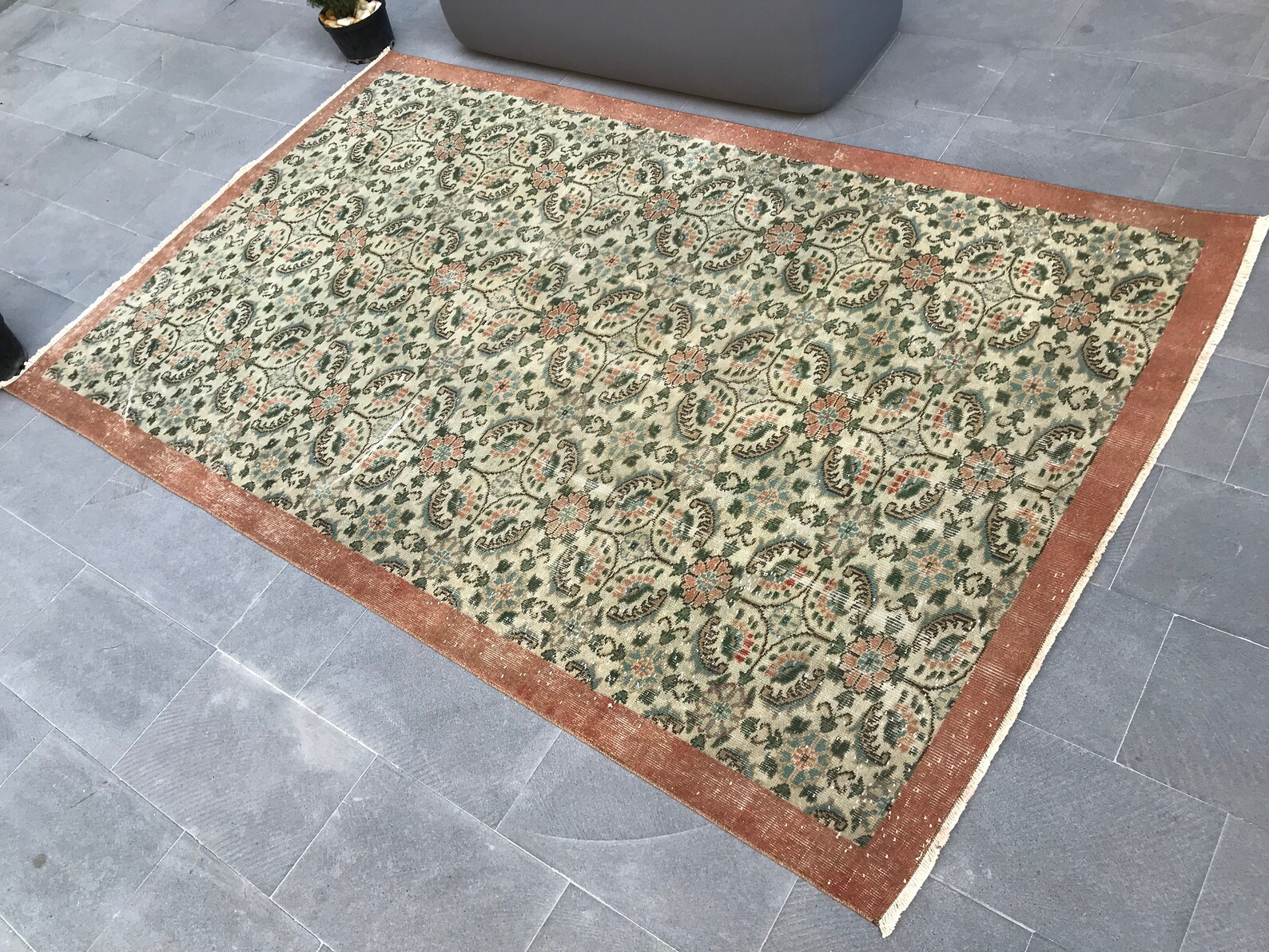 Green Rug Area Rug Art Deco Handles Rug Floral Rug Etsy