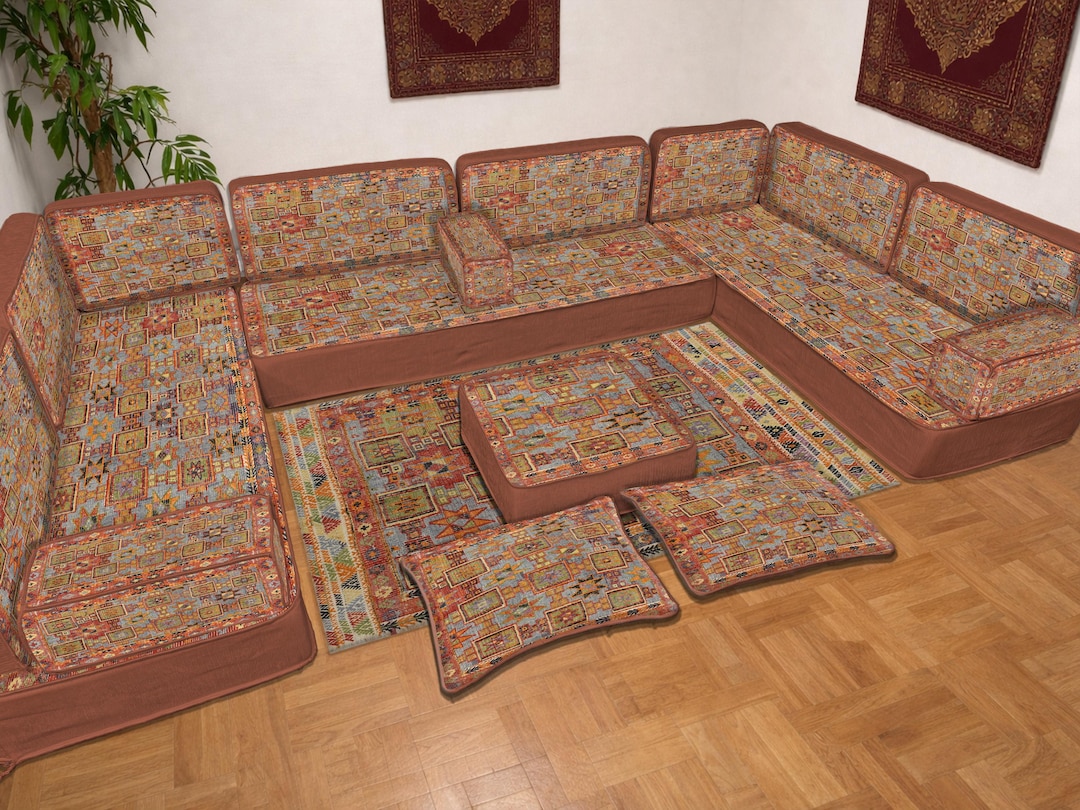 Anatolian Heritage Sofa Set, Traditional Motif Textile Couch, Warm ...