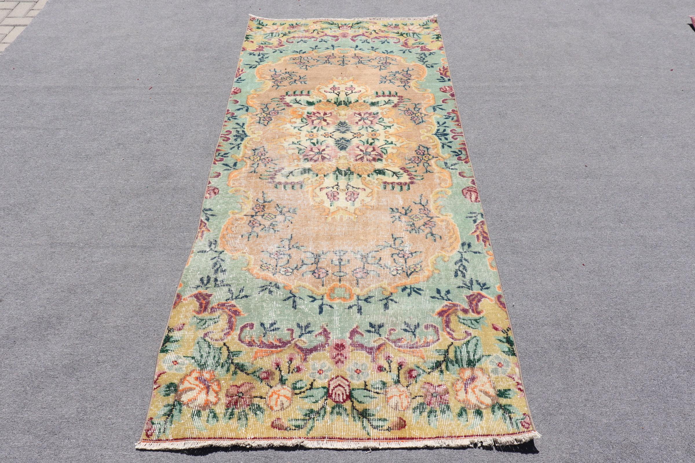 Turkish Rug, Vintage Oushak Rug, Handwoven Area Rug, Floral Runner, 3x8ft, Bohemian Pastel Rug, Unique Hallway Decor, 9715