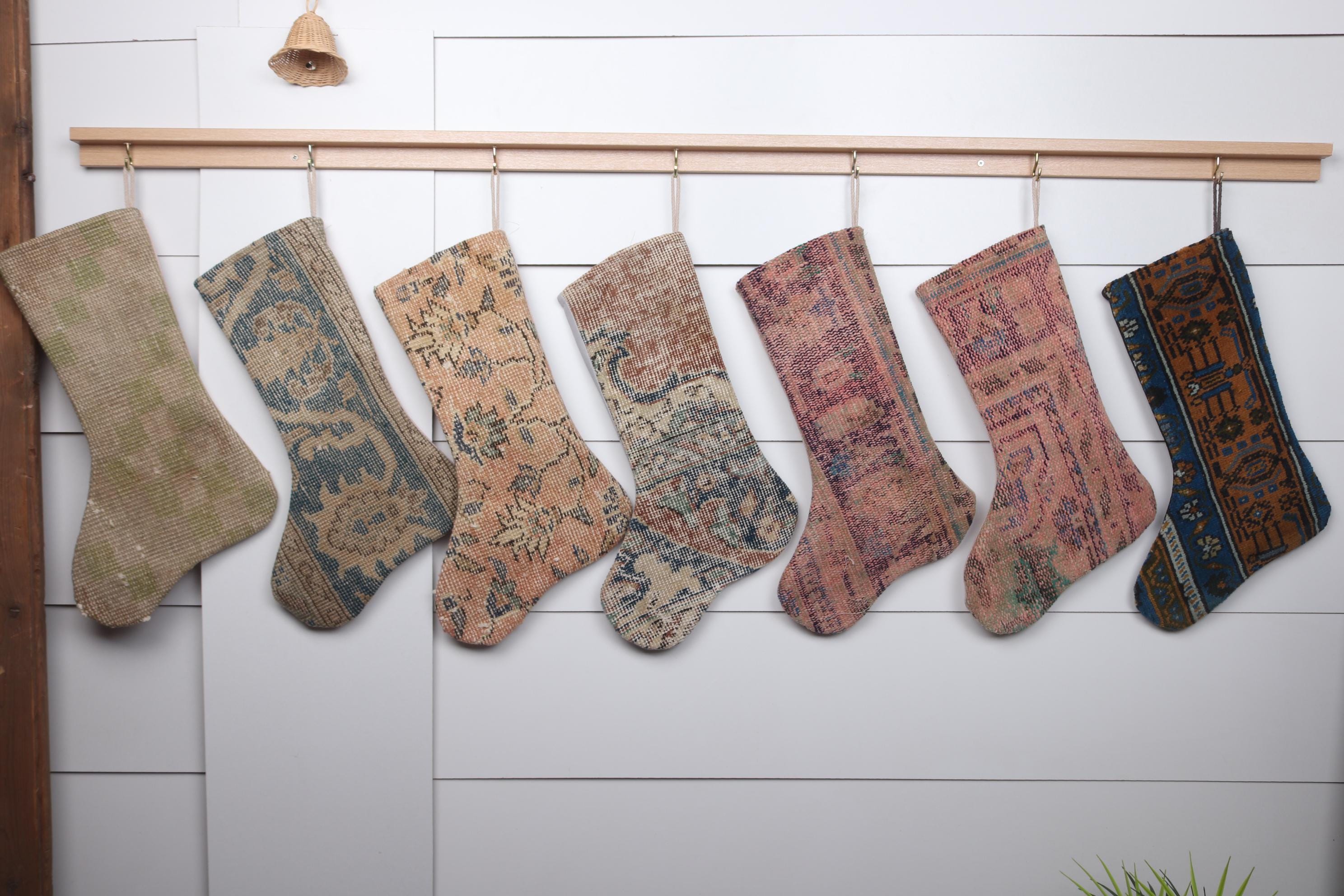 Handmade Xmas Stocking – 7x18 Inches (18x45 cm) – Unique Kilim Fabric – Holiday Decor
