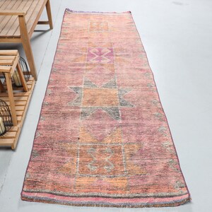 Runner Carpet, Turkish Rug, Vintage Rug, Herki Rug, Antique Rug, 39x119 inches Pink Carpet, Bohemian Kitchen Carpet,  8590