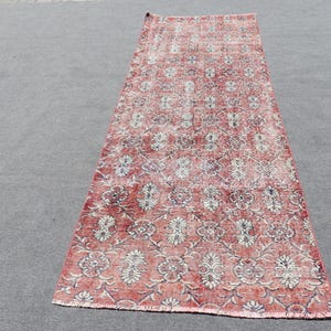 Turkish Runner Rug, Vintage Oushak Carpet, 3x10ft Red Hallway Rug, Floral Corridor Carpet, Handwoven Office Rug, Tribal Turkish Décor
