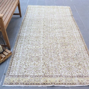 Turkish Rug, Anatolian Rugs, 4.3x8.5 ft Area Rugs, Vintage Rug, Rugs For Kitchen, Beige Wool Rugs, Gift For Him, Turkey Floor Rug