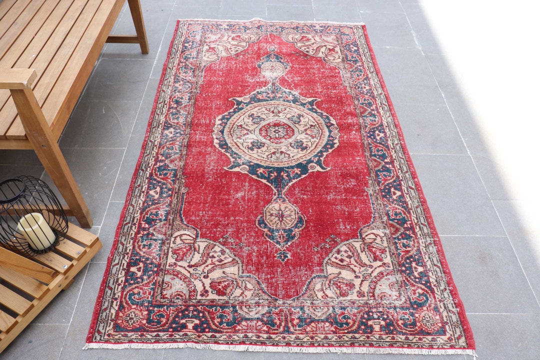 Rugs for Area, Turkish Rug, Oushak Rug, Red Floor Rugs, 3.8x6.6 Ft Area