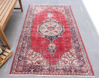 Tapijten voor gebied, Turks tapijt, Oushak tapijt, rode vloerkleden, 3,8x6,6 ft vloerkleed, cadeau voor thuis, vintage tapijt, Boho slaapkamer vloerkleed