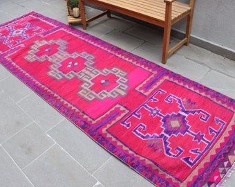 Alfombra vintage, alfombra anatolia, alfombras orientales moradas, alfombras de pasillo de 1,0 x 3,3 m, alfombras para pasillo, alfombra Herki, alfombra turca, alfombra de cocina.