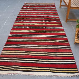 Turkish Kilim Rug, 4x11 ft, Striped Kilim, Vintage Turkish Rug, Handmade Kilim, Oriental Decor, Large Flatweave Rug, Turkish Area Rug