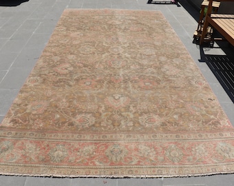 Alfombra de 6,4 x 12,2 pies, alfombra turca vintage, alfombra de lana marrón.