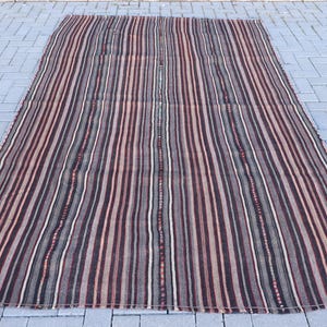 Vintage Turkish Kilim, Striped Kilim Rug, Large 6x9ft Woven Carpet, Handmade Area Rug, Traditional Wool Kilim, Living Room Decor