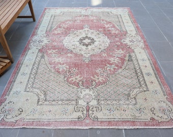 Groot vintage vloerkleed (177 x 271 cm), Turks rood oosters tapijt