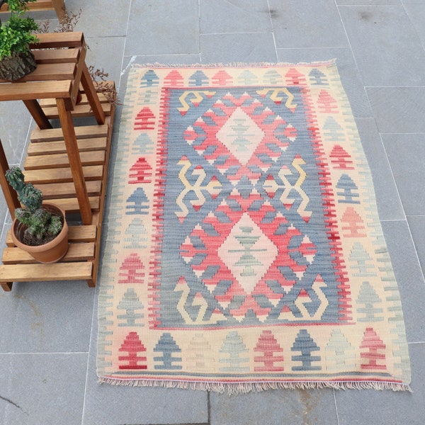 Turkish Kilim, Anatolian Kilim, 2.6x3.9 ft Oushak Kilim,  Vintage Kilim, Organic Kilim, Small Kilim, Entry Kilim, Aztec Kilim, Rare AO- 2336