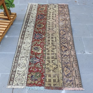 Vintage Turkish Door Mat, Multicolor Striped Rug, Floral Geometric Design, 2x5ft Handmade Carpet, Unique Decorative Runner