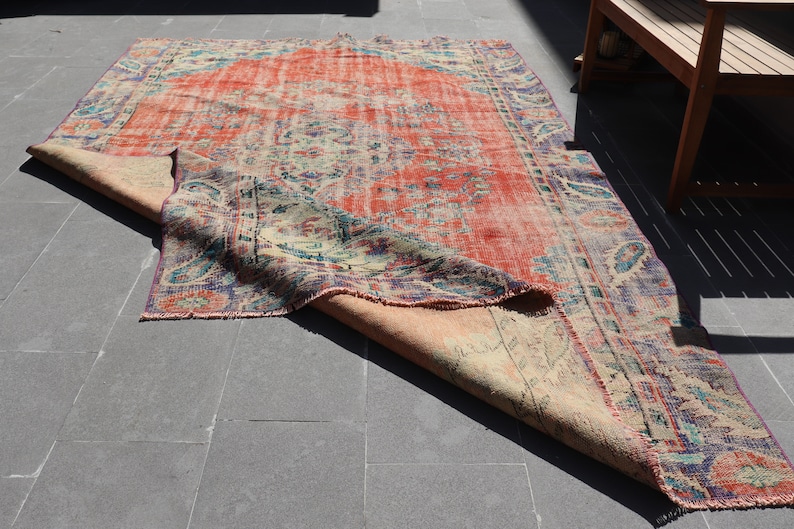 Vintage Rug Decor Rug Oushak Rug Turkish Rug 6.5x10.6 ft Handmade Rug Living Room Rug AO- 4519 Antique Rug Oriental Rug Large Rug