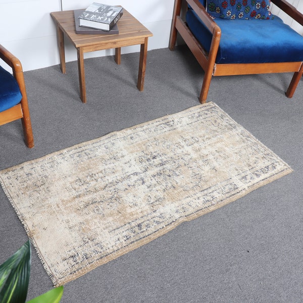 Small Rugs, Turkish Rug, Vintage Rug, Anatolian Rug, Rugs For Entry, 2.3x4.4 ft Beige Rug, Antique Rug, Bathroom Rug, Modern Door Mat, 10929