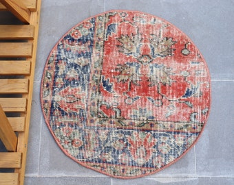 Vintage Rug, 1.8x1.8 ft, Anatolian, Small Rug, Entry Rug, Door Mat, Bath Rug,Turkish Rug, Oushak Rug, Oriental Rug, Handmade Rug  AO- 3697