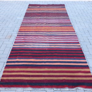 Turkish Striped Kilim, Vintage Runner Rug, 4x11ft, Home Decor, Handmade Turkish Kilim, Corridor Area Rug, Turkish Heritage Rug