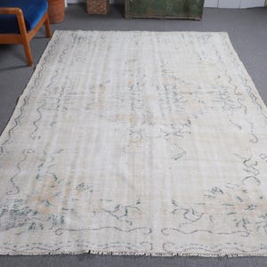 Turkish Rug, Vintage Rug, 6x8 Large Rug, Antique Oushak Rug, Rugs For Salon, 6.1x8.5 ft Beige Rug, Faded Anatolian Rug, Large Wool Rug,