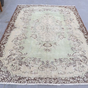 Turkish Salon Rug, Oushak Rug, Turkish Rug, Rugs For Salon, 6.8x9.8 ft Large Rugs, Vintage Rug, Brown Kitchen Rugs, Office Living Room Rug