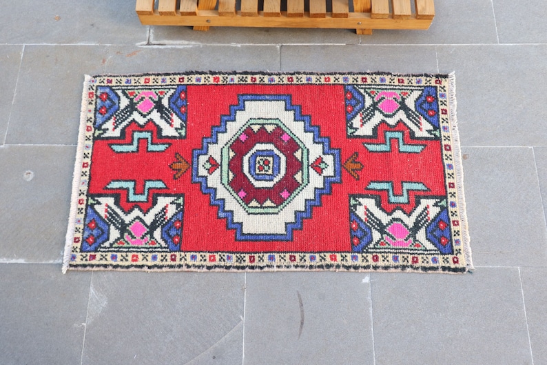 Antique Carpet 21x38 Inches Red Carpet Vintage Rug 6052 Turkish Rug Small Carpet Decorative Wall Hanging Carpet Organic Bedroom Rugs