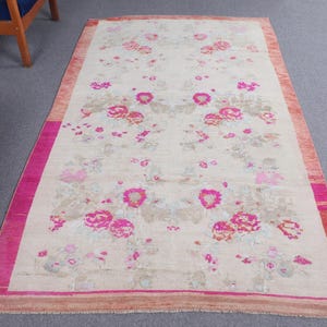 Vintage Rug, 4x7 Area Rug, Turkish Rug, Floral Oushak Rug, Rugs For Bedroom, 4.2x7.2 ft Beige Rug, Neutral Anatolian Rug, Organic Wool Rug,