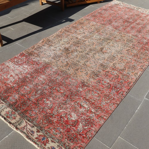 Turkish Rug, 3.8x8.9 ft, Floral Rug, Vintage Rug, Bedroom Rug, Oriental shops Rug, Handmade Rug, Muted Rug, Oushak Rug, Antique Rug, AO- 4961