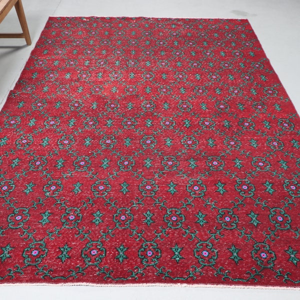 Large Rug, Vintage Rug, Turkish Rug, Antique Carpet, 76x113 inches Red Rug, Office Rug, Living Room Carpet, Outdoor Rug, Salon Rug,  8750