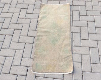 1.5x3.4 ft Rug, Turkish Vintage Rug, Brown Green Bordered Wool Rug