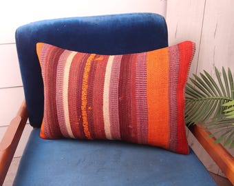 アンティーク枕、ソファ用枕、16x24 ボヘミアン枕、キリム枕カバー、紫色の枕、寝具用枕、トルコストライプ枕、
