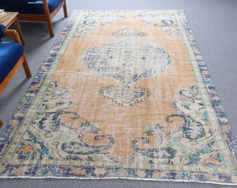 Turkish Vintage Rug 5.4x12.5 Ft (164x382 Cm), White Blue Solid Rug