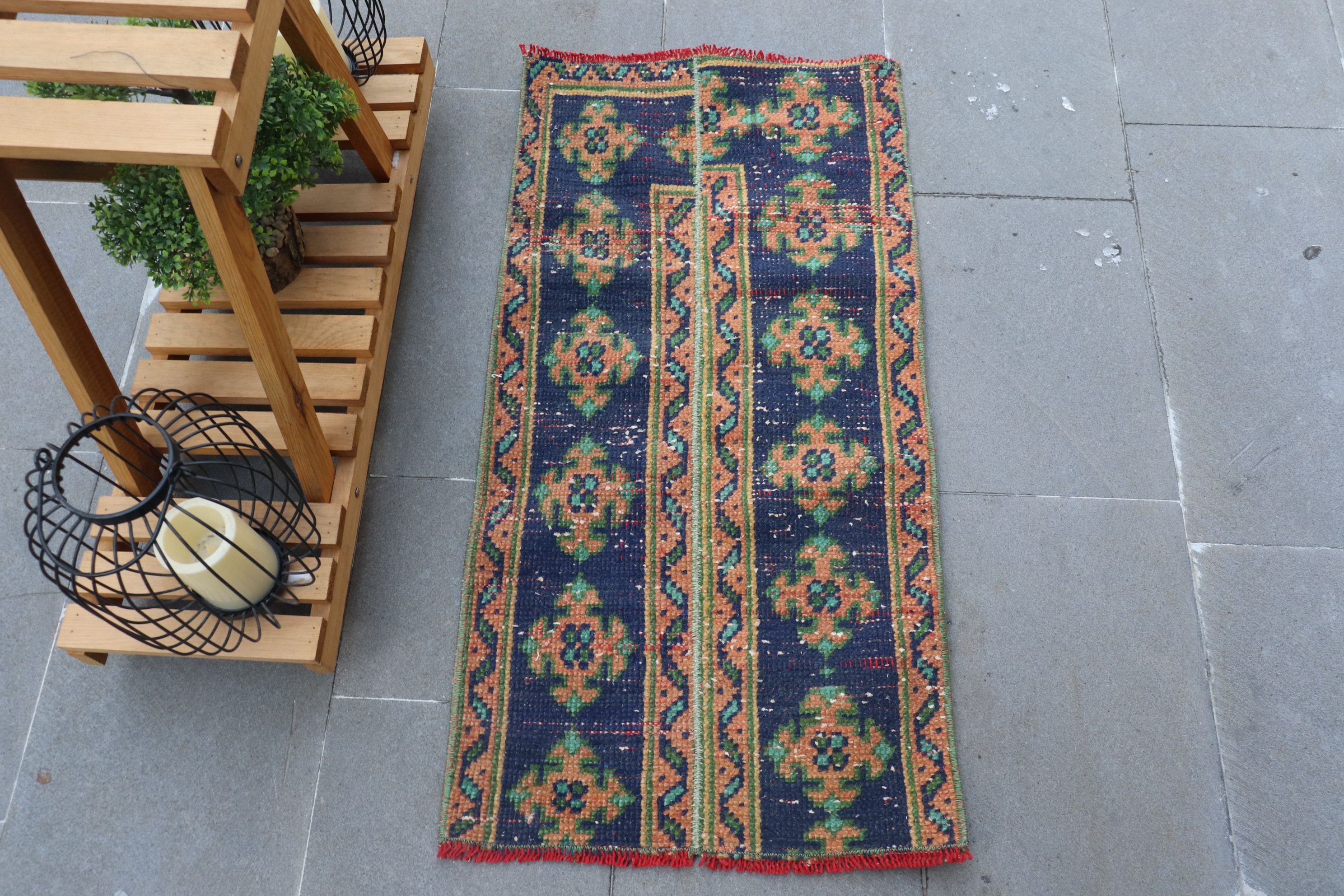 Petit Tapis, Tapis Turc, Couverture de Cru, Antique, Bleue 21x39 Pouces, Tribaux Voiture, Bureau, Co