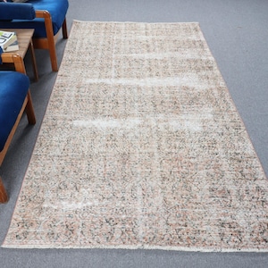 Vintage Turkish Rug, 4x9 ft Area Rug, Antique Distressed Carpet, Oriental Hallway Rug, Home Decor, Beige and Pink Bohemian Rug