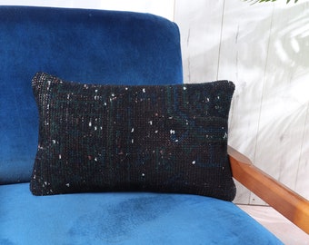 Pillow for Couch, Gift Pillow, 12x20 Throw Kilim Pillow, Vintage Pillow, Purple Pillow Cover, Turkish Lumbar Pillow, Carpet Pillow,
