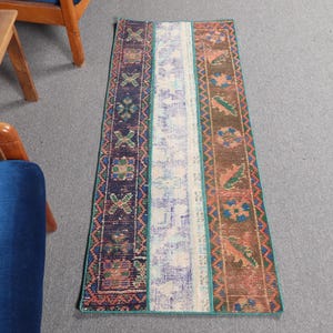 Vintage Turkish Door Mat, 2x5ft, Colorful Geometric Pattern, Multicolor Runner Rug, Unique Handmade Design, Authentic Home Decor