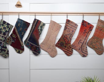 Vintage Christmas Stocking, Rustic Christmas Stocking, Kilim Stocking, Unique Christmas Stocking, Family Christmas Stocking Set