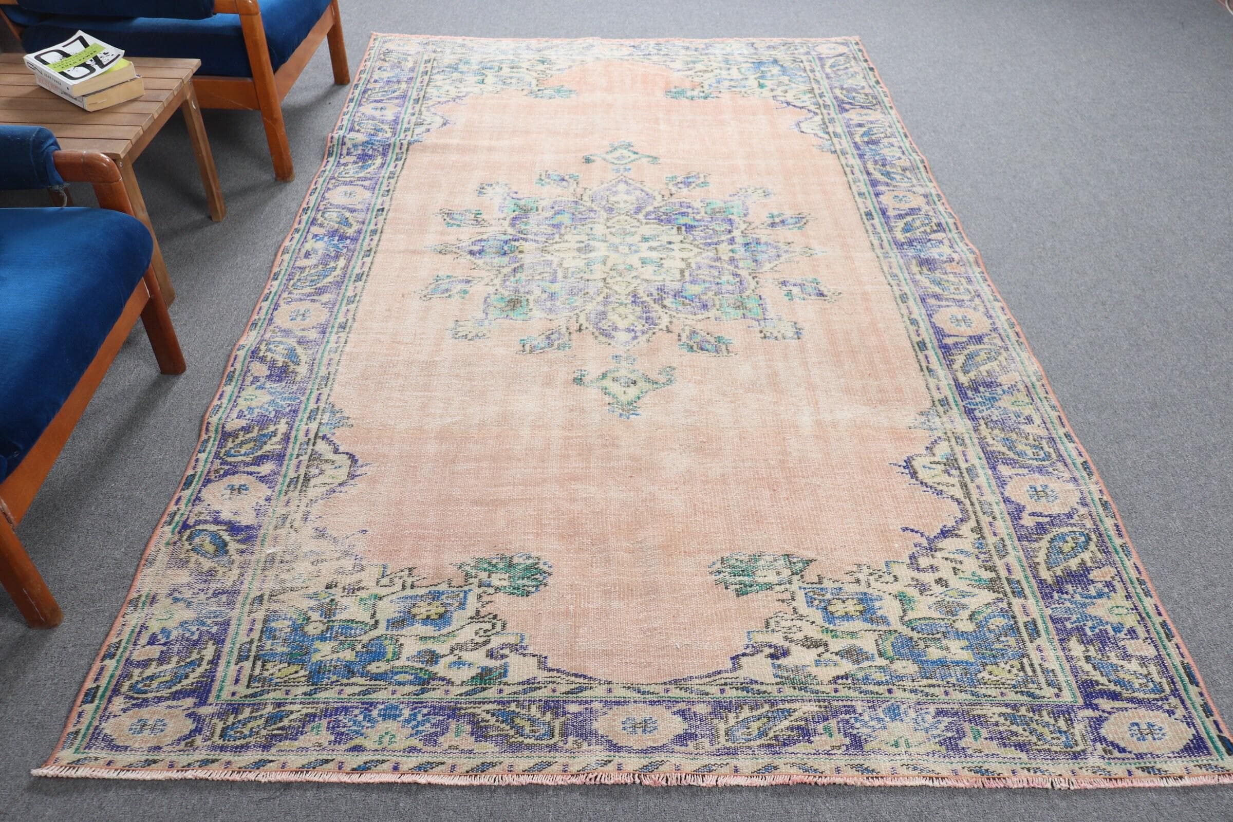 74×93 ViNTAGE TURKiSH RUG Vintage Turkish Rug 5.6x9.1 Ft (172x277 Cm), Blue Floral Rug