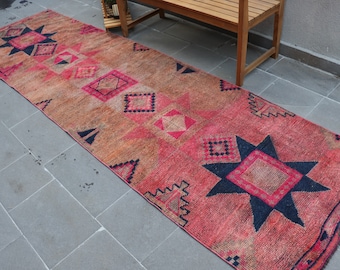 Alfombra turca, alfombra vintage, alfombras anatolias, alfombras para escaleras, alfombra de pasillo de 1 x 3,5 m, alfombra naranja para decoración del hogar, regalo para el hogar