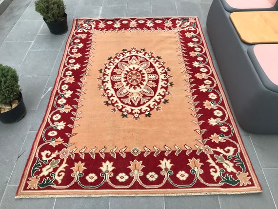 Coral Rug Red Rug Area Rug Awesome Rug Salon Rug Living Etsy