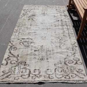 Vintage Turkish Rug, 4x8ft Area Rug, 123x233cm Bohemian Rug, Antique Hallway Carpet, Beige Home Decor, Unique Gift, Living Room Rug