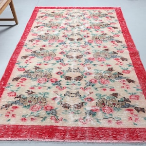 Rugs For Salon, 5.3x8.8 ft Large Rug, Oushak Rug, Large Vintage Rug, Vintage Rug, Beige Wool Rug, Turkish Rug, Organic Bedroom Rugs