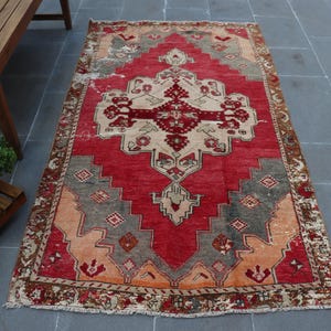 Vintage Turkish Rug, 4x6 ft, Handmade Anatolian Carpet, Red Oriental Rug, Unique Woven Pattern, Bohemian Home Decor