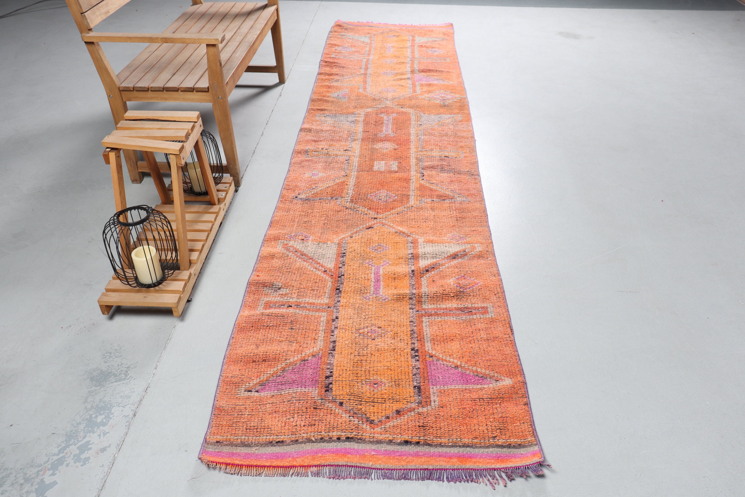 Alfombra turca, Alfombra corredor, Alfombra vintage, Alfombra Herki, Alfombra antigua, Alfombra naranja de 35x106 pulgadas, Alfombra de escalera orgánica, 8562