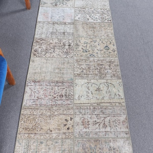 Turkish Rug, 3x8 Runner Rug, Vintage Rug, Patchwork Rug, Muted Anatolian Rugs, Rugs For Kitchen, 2.7x7.9 ft Beige Rug, Colorful Oushak Rug,
