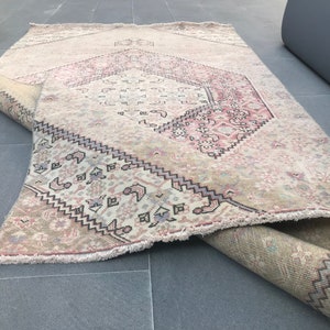 4.2x7.5 ft Area Tapijten, Vintage Tapijt, Boho Area Tapijt, Antiek Tapijt, Beige Oushak Tapijten, Tapijten Voor Eetkamer, Turks Tapijt, Etnische Kwekerij Tapijt afbeelding 10