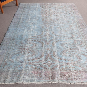 6x9 Large Rugs, Turkish Rug, Vintage Rug, Antique Rug, Rugs For Salon Rug, 5.6x9 ft Blue Rug, Overdyed Wool Rug, Large Oushak Rug,