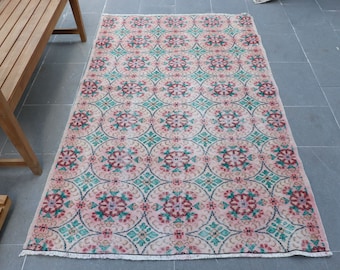 Vintage Rug, Boho Area Rug, Antique Rug, Rugs For Area, Pink Antique Rugs, Turkish Rug, 4x6.4 ft Area Rugs, Aztec Dining Room Rug