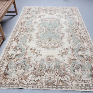 Turkish Rug, Vintage Rug, Handmade Carpet, Antique Turkish Carpet, 6x9ft Beige Rug, Living Room, Large Floor Rug, Boho Decor