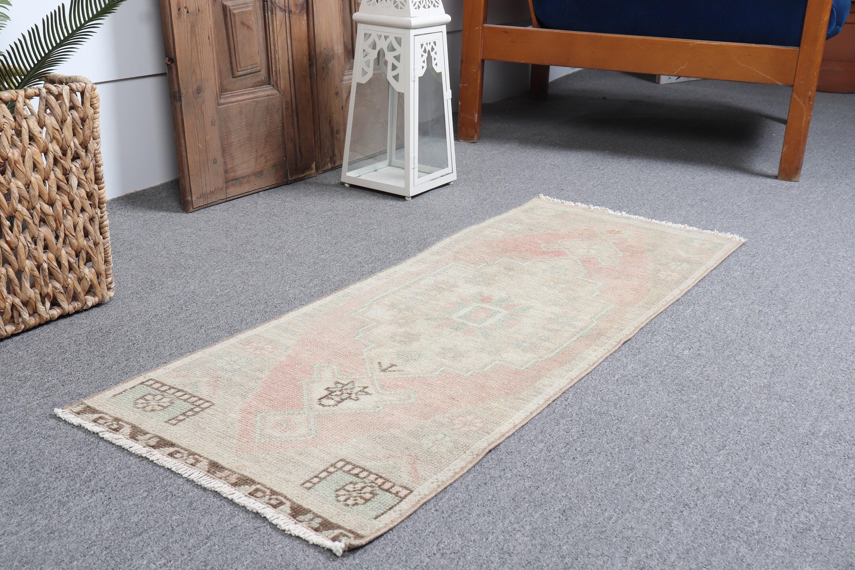 Vintage Rug Turkish Small Rugs Muted Ouhsak For Bathroom 1.3x3.5 ft Red Tribal Door Mat Nomadic Dorm Interior Designer Anatolian Abstract
