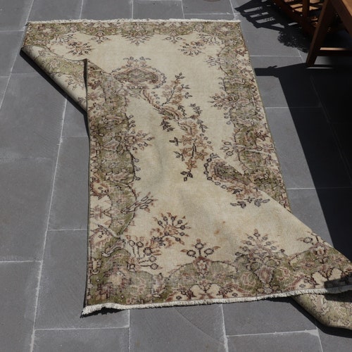 Bathroom Rug, Turkish Rug, 4x6.6 ft, Vintage Rug, Oriental Rug, Handmade Rug, Decorative Rug, Area Rug, Oushak Rug, Antique shops Rug, AO- 2867