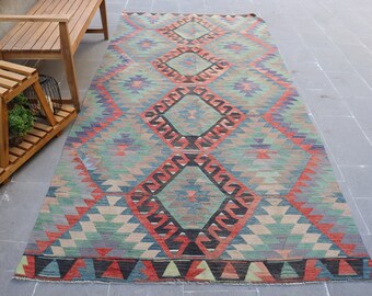 Nomadic Kilim, Turkish Kilim, 5.1x10.4 ft, Vintage Kilim, Aztec Kilim, Oriental Kilim, Handmade Kilim, Oushak Kilim, Antique Kilim,  AO-5225